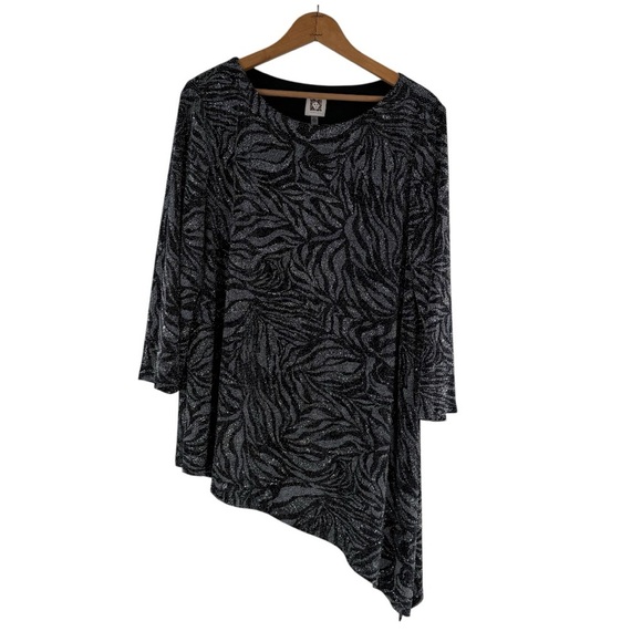 Anne Klein Black Metallic Zebra Print Asymmetrical Tunic Top XL - Picture 9 of 9